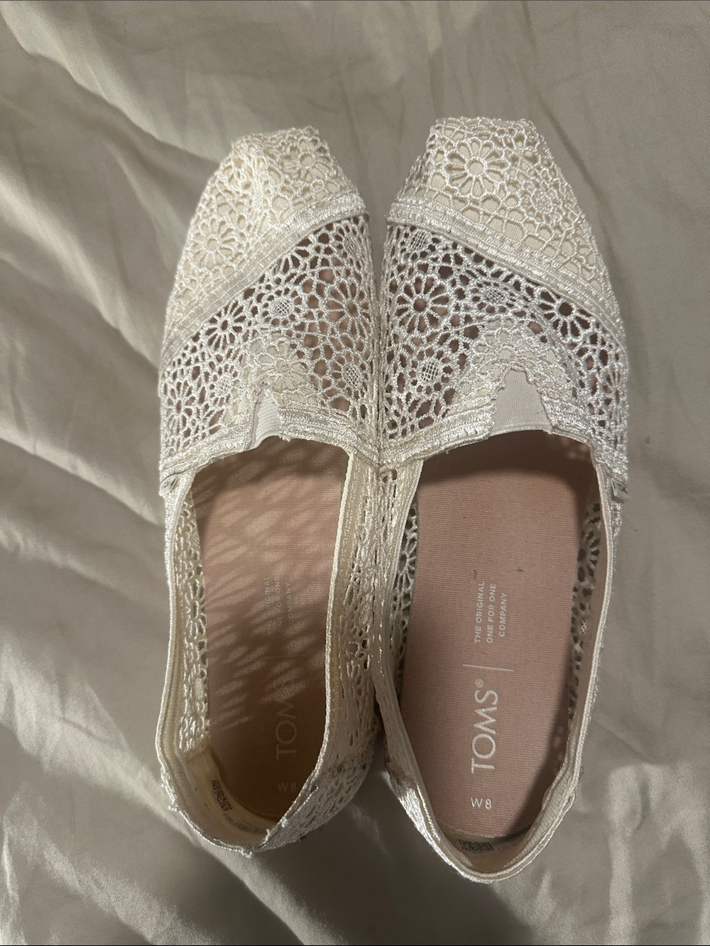 TOMS Women's Ivory Crochet Slip-On Flats